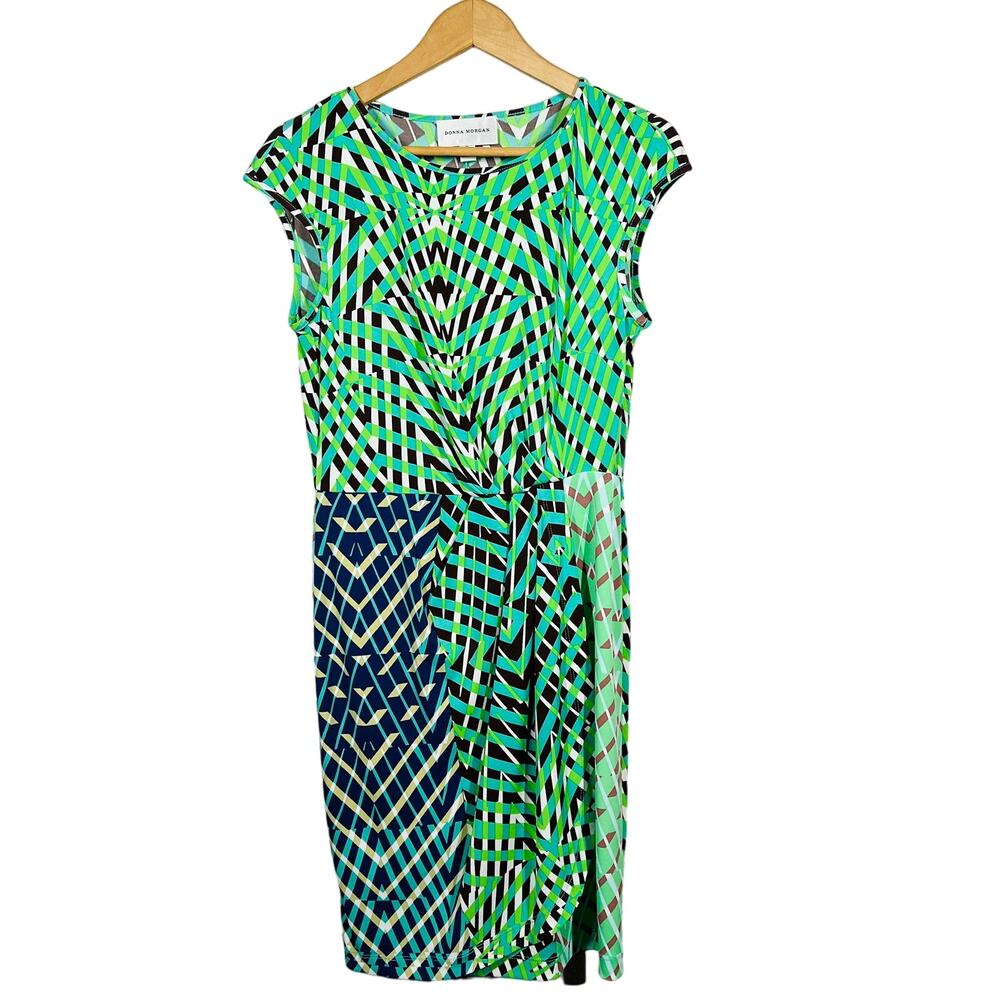 Donna Morgan Mid Mod Print Sheath Dress Sleeveless Casual Teal - S